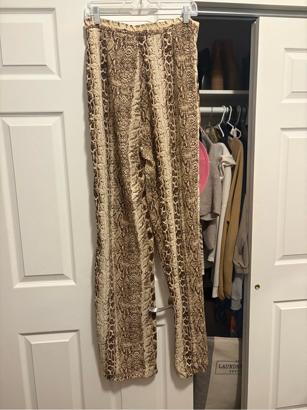 PrettyLittleThing Beige & Brown Snake-Print Wide Leg Pants